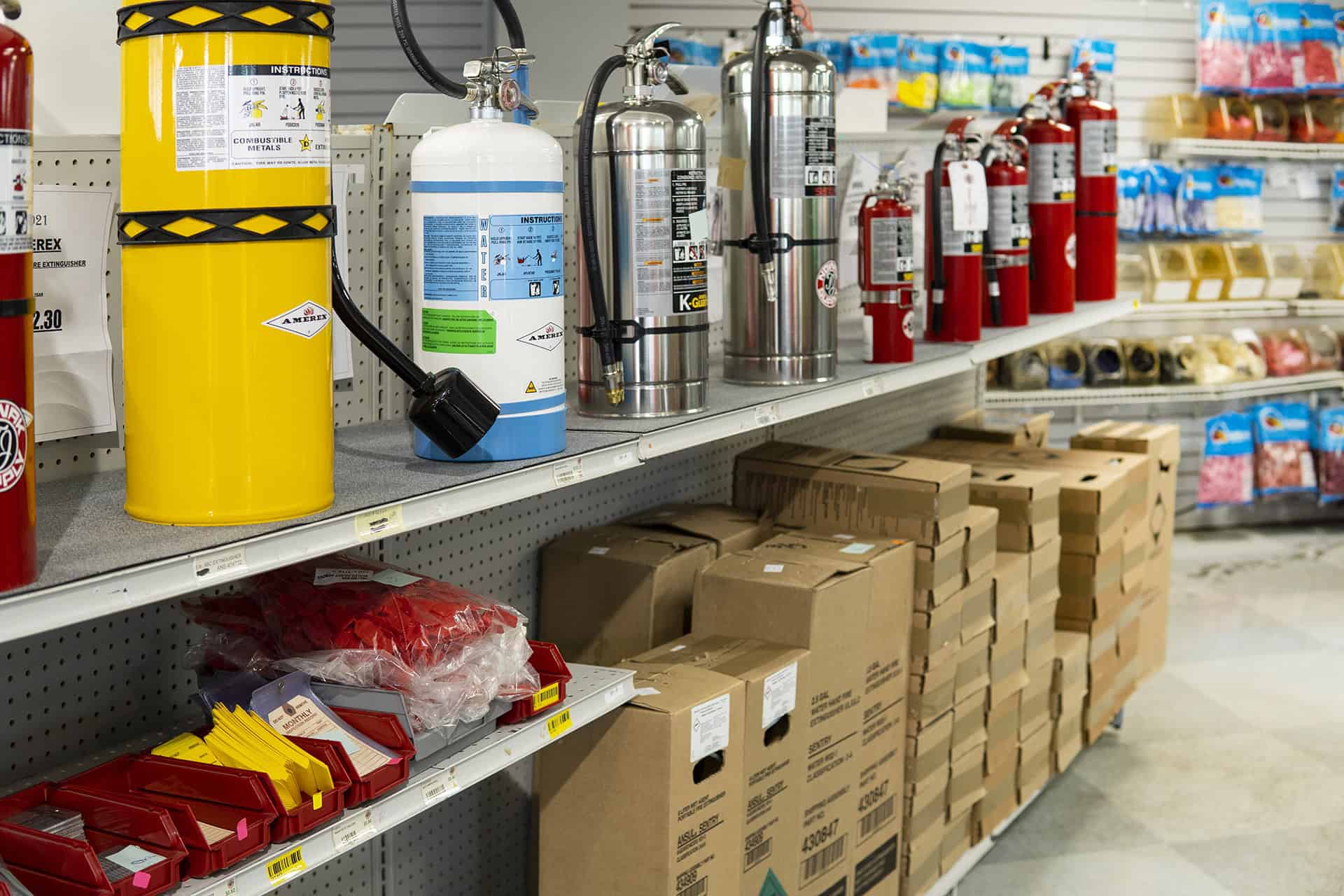 Fire extinguisher inventory ready for East Coast dealer freight
