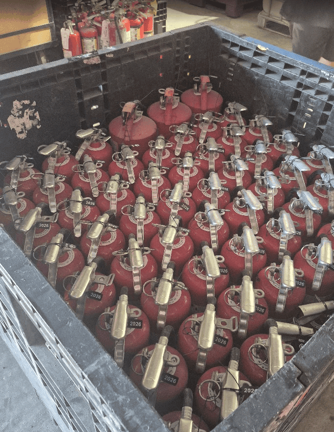 Refurbished fire extinguishers ready for dealer wholesale shipment