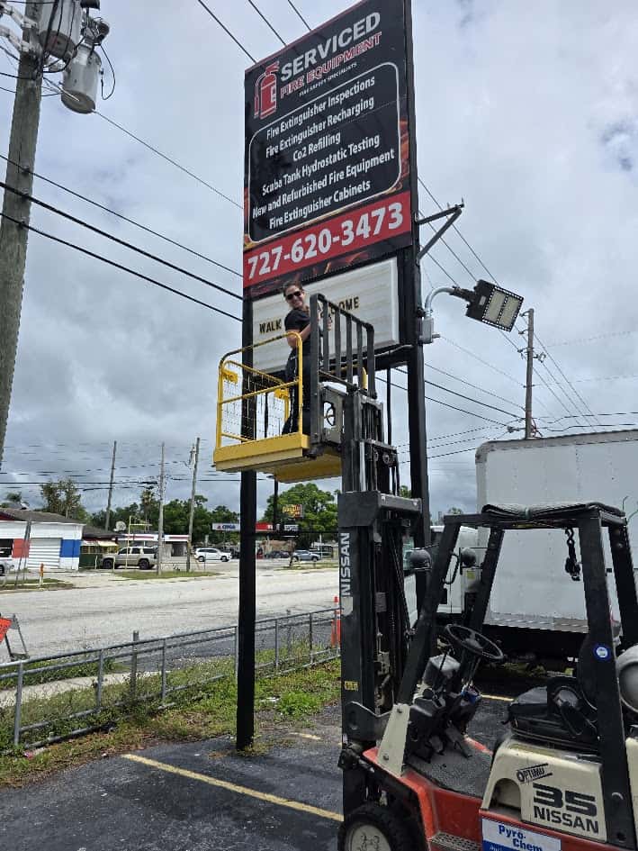 Road Sign Serviced Fire Equipment